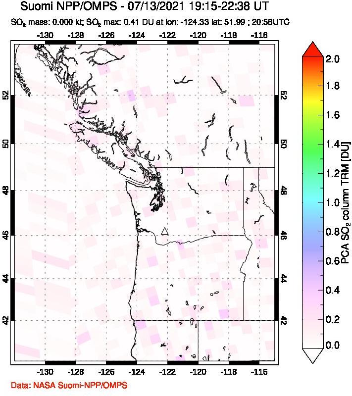 A sulfur dioxide image over Cascade Range, USA on Jul 13, 2021.