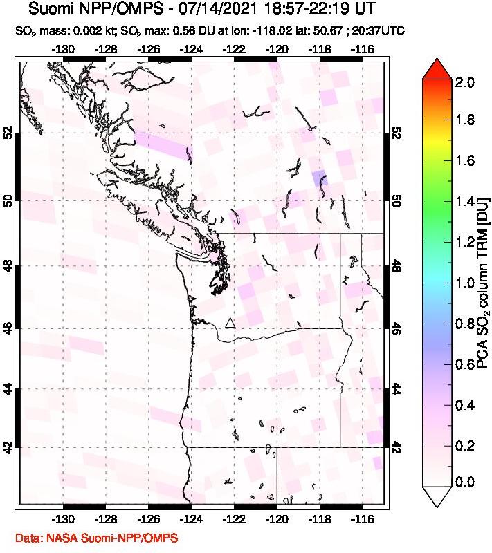 A sulfur dioxide image over Cascade Range, USA on Jul 14, 2021.