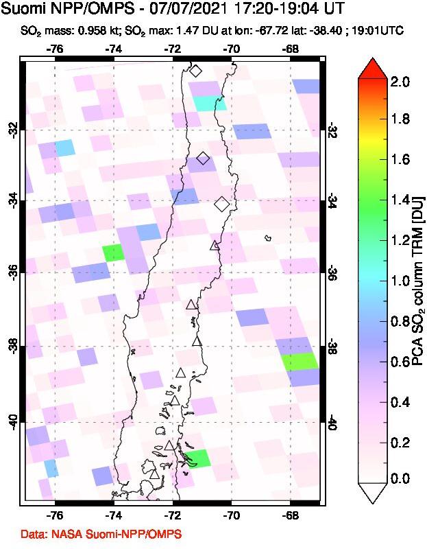 A sulfur dioxide image over Central Chile on Jul 07, 2021.