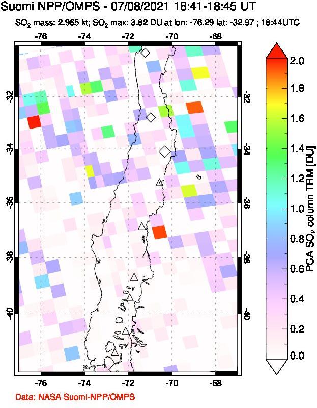 A sulfur dioxide image over Central Chile on Jul 08, 2021.