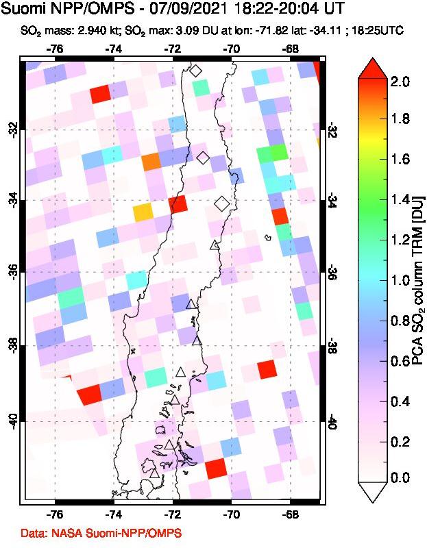 A sulfur dioxide image over Central Chile on Jul 09, 2021.
