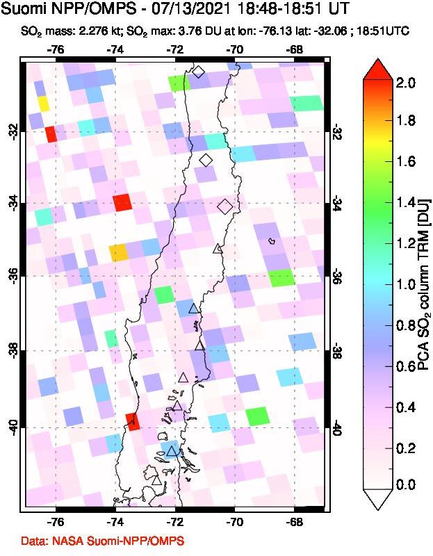 A sulfur dioxide image over Central Chile on Jul 13, 2021.