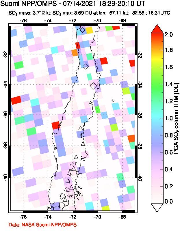 A sulfur dioxide image over Central Chile on Jul 14, 2021.