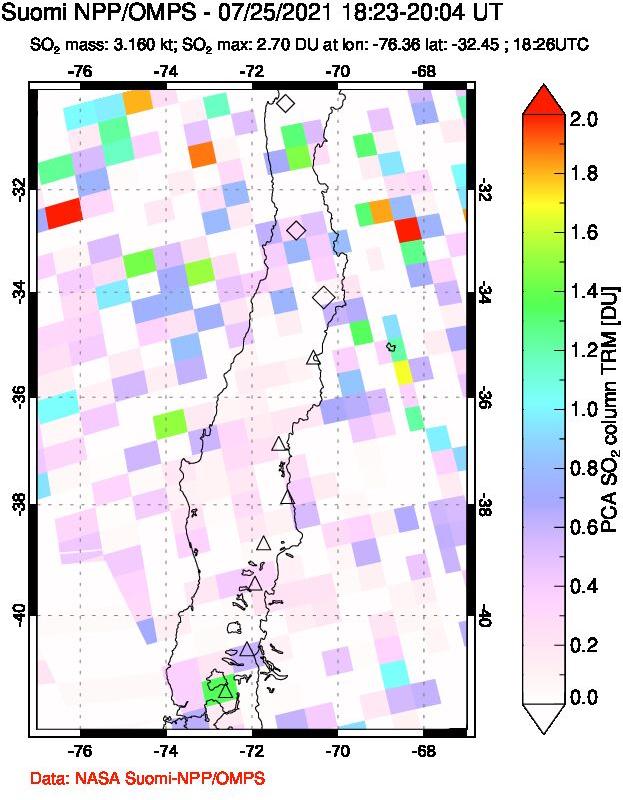 A sulfur dioxide image over Central Chile on Jul 25, 2021.
