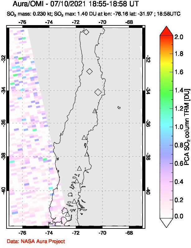 A sulfur dioxide image over Central Chile on Jul 10, 2021.