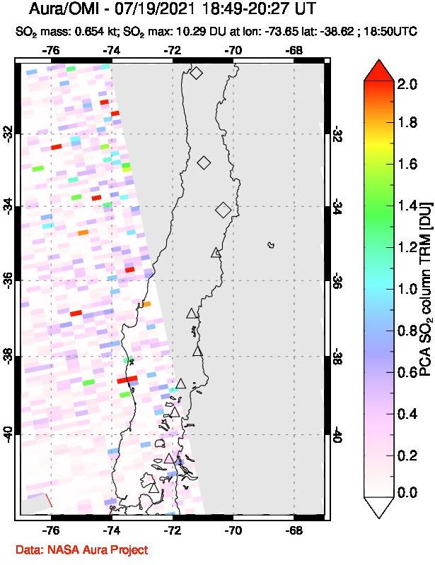 A sulfur dioxide image over Central Chile on Jul 19, 2021.