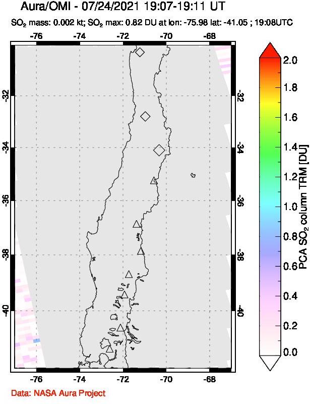 A sulfur dioxide image over Central Chile on Jul 24, 2021.