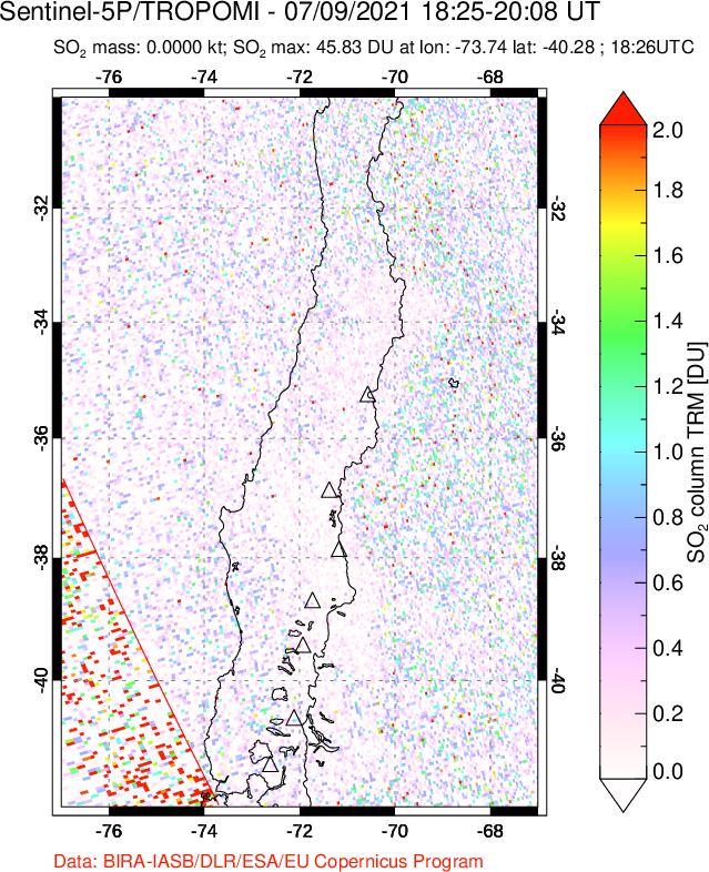 A sulfur dioxide image over Central Chile on Jul 09, 2021.