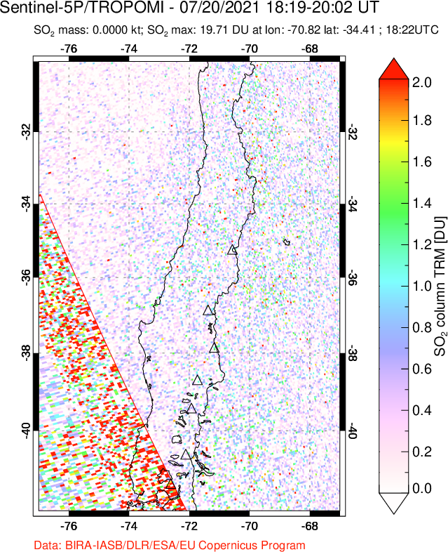 A sulfur dioxide image over Central Chile on Jul 20, 2021.
