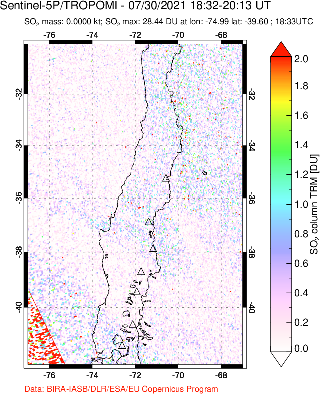 A sulfur dioxide image over Central Chile on Jul 30, 2021.