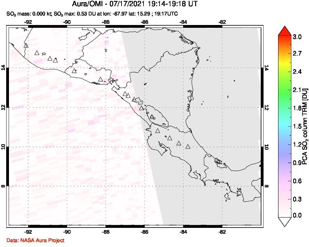 A sulfur dioxide image over Central America on Jul 17, 2021.