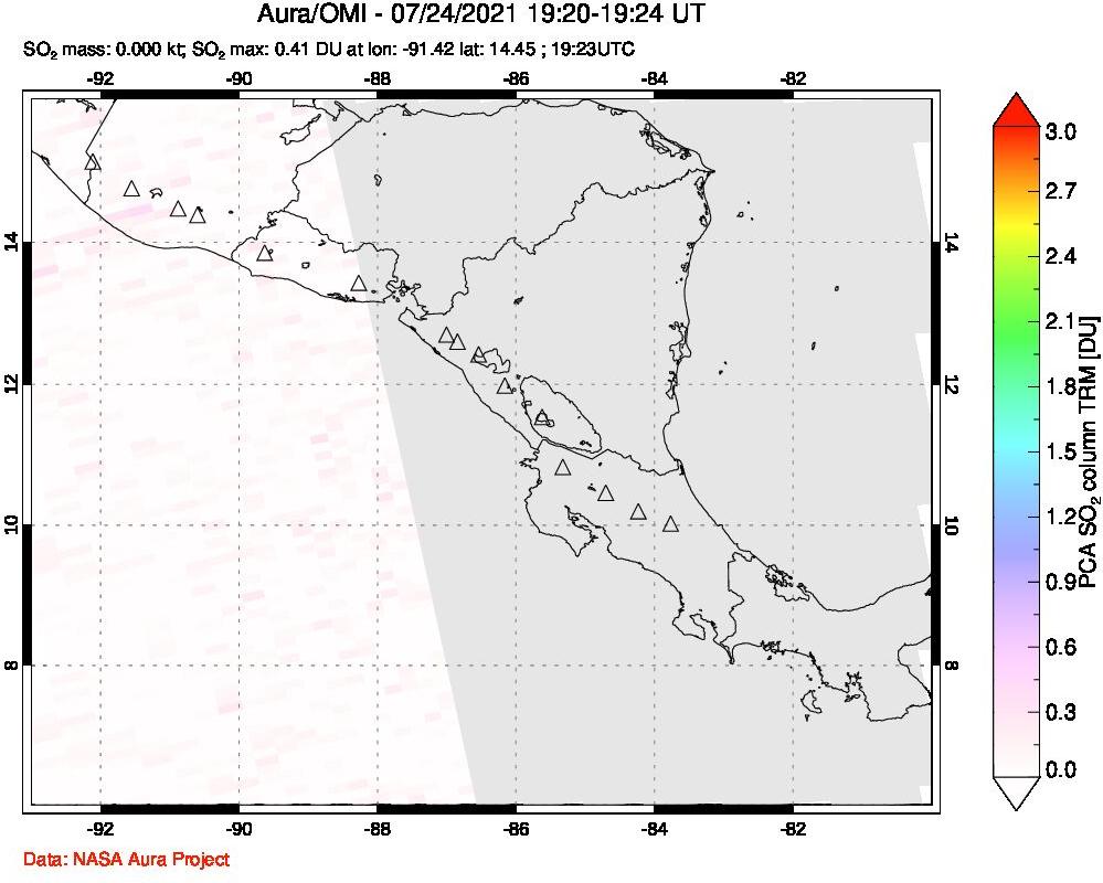 A sulfur dioxide image over Central America on Jul 24, 2021.