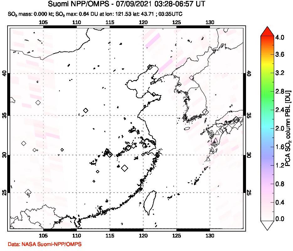 A sulfur dioxide image over Eastern China on Jul 09, 2021.