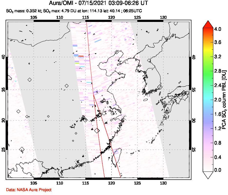 A sulfur dioxide image over Eastern China on Jul 15, 2021.
