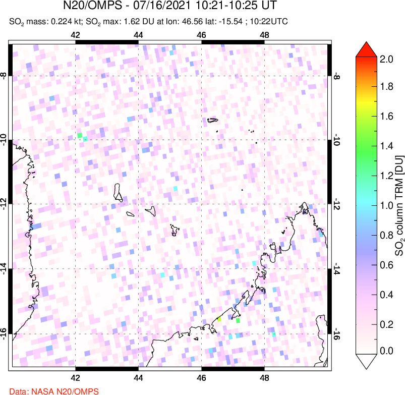 A sulfur dioxide image over Comoro Islands on Jul 16, 2021.