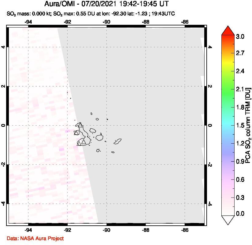 A sulfur dioxide image over Galápagos Islands on Jul 20, 2021.
