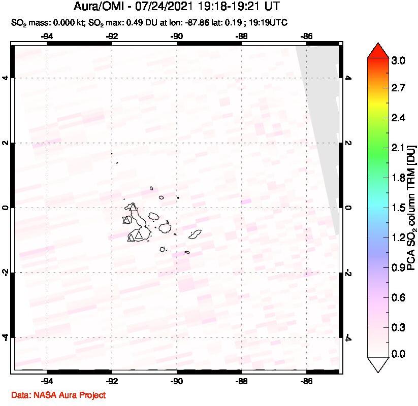 A sulfur dioxide image over Galápagos Islands on Jul 24, 2021.