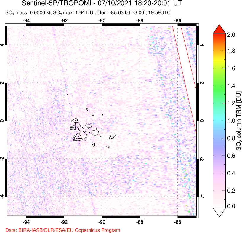 A sulfur dioxide image over Galápagos Islands on Jul 10, 2021.