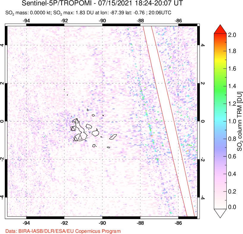 A sulfur dioxide image over Galápagos Islands on Jul 15, 2021.