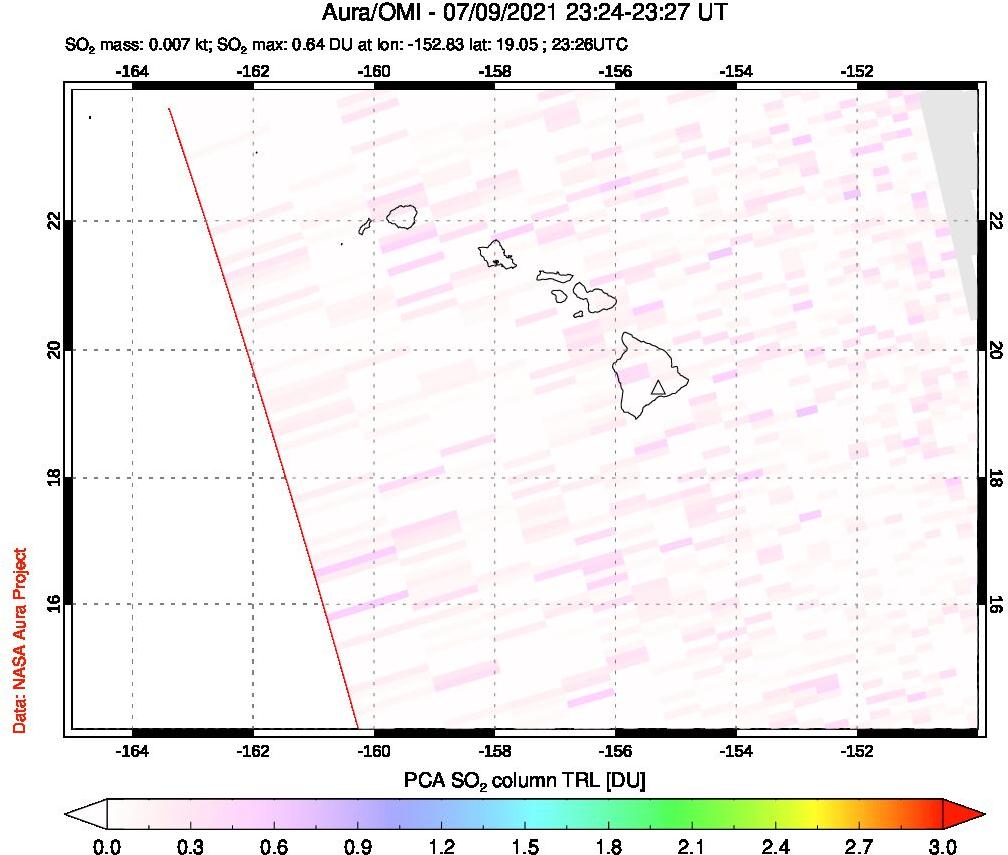 A sulfur dioxide image over Hawaii, USA on Jul 09, 2021.