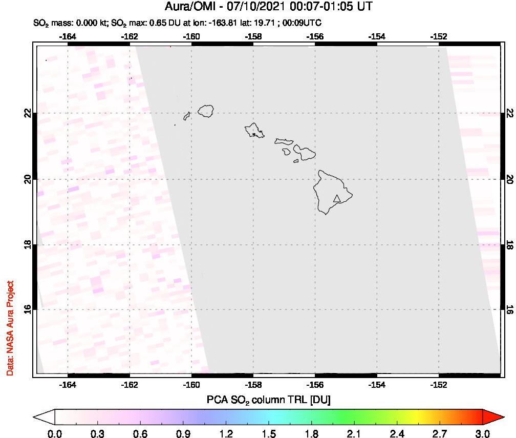 A sulfur dioxide image over Hawaii, USA on Jul 10, 2021.
