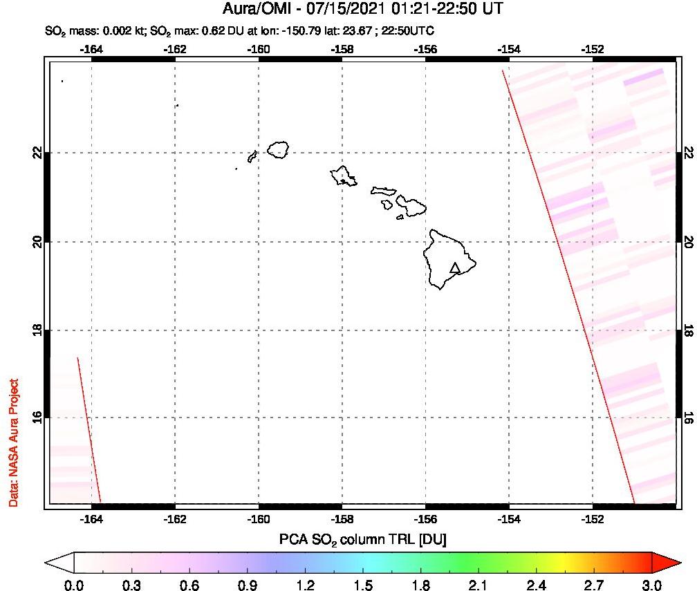 A sulfur dioxide image over Hawaii, USA on Jul 15, 2021.