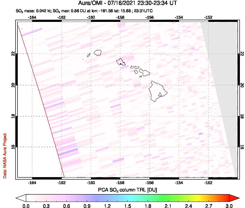 A sulfur dioxide image over Hawaii, USA on Jul 16, 2021.