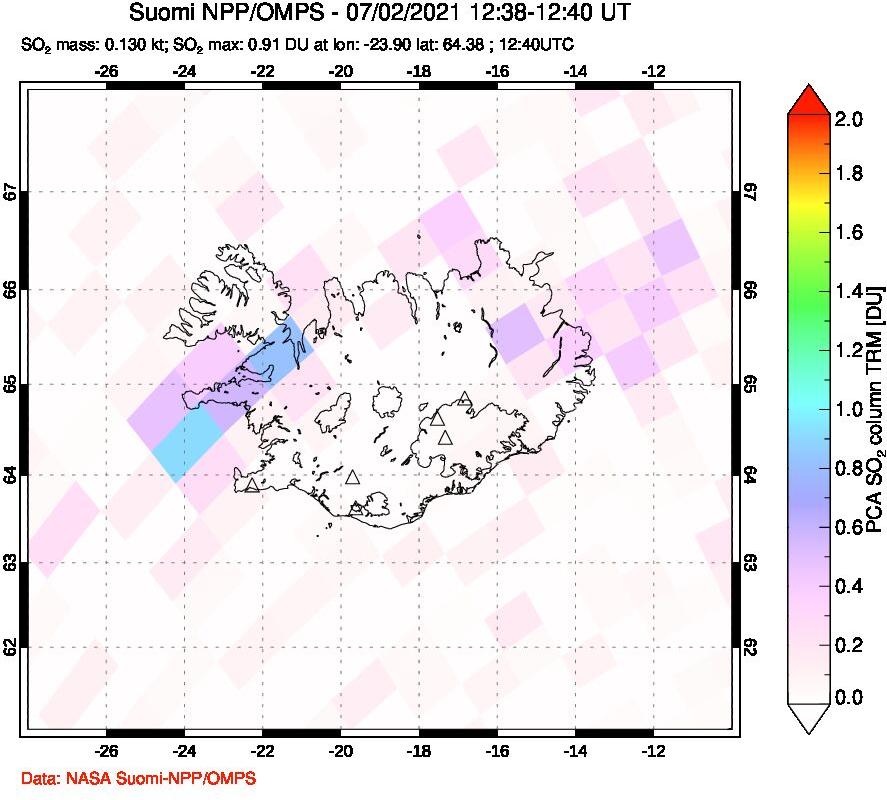 A sulfur dioxide image over Iceland on Jul 02, 2021.