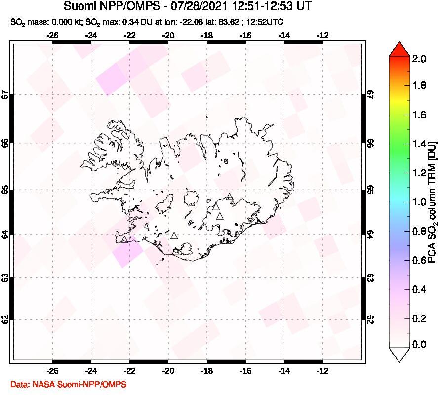 A sulfur dioxide image over Iceland on Jul 28, 2021.