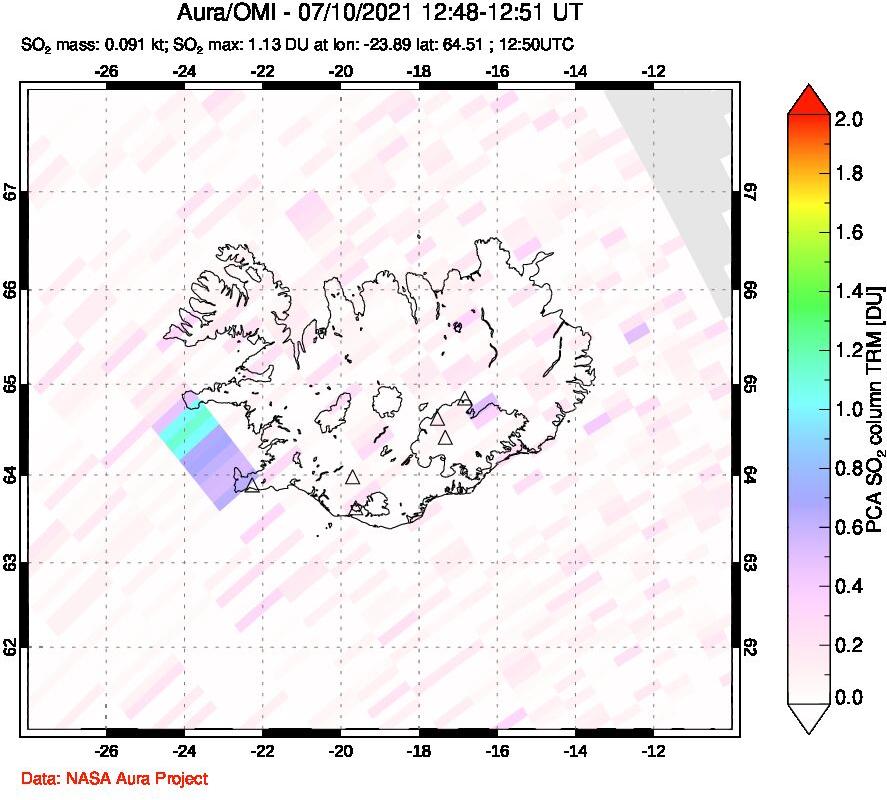 A sulfur dioxide image over Iceland on Jul 10, 2021.