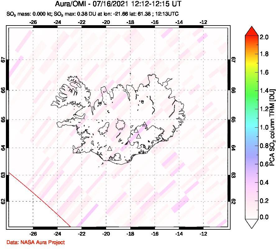 A sulfur dioxide image over Iceland on Jul 16, 2021.