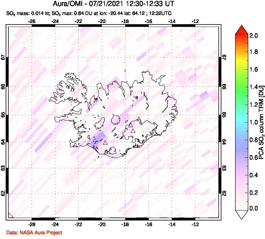 A sulfur dioxide image over Iceland on Jul 21, 2021.