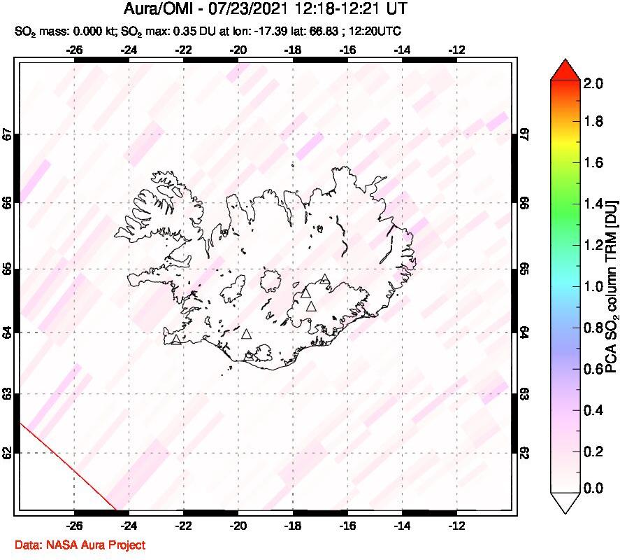 A sulfur dioxide image over Iceland on Jul 23, 2021.