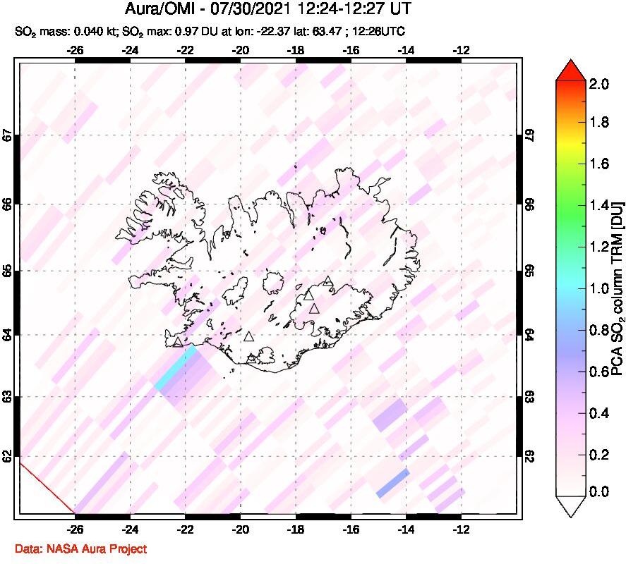 A sulfur dioxide image over Iceland on Jul 30, 2021.