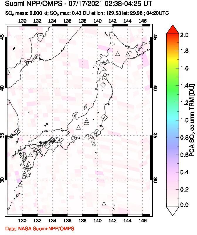 A sulfur dioxide image over Japan on Jul 17, 2021.