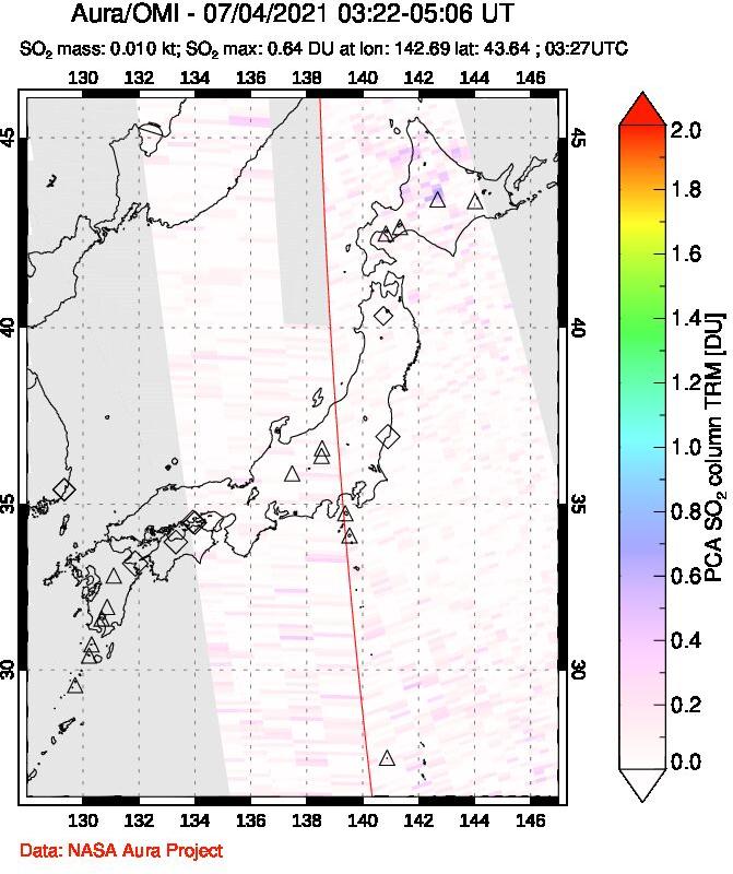 A sulfur dioxide image over Japan on Jul 04, 2021.