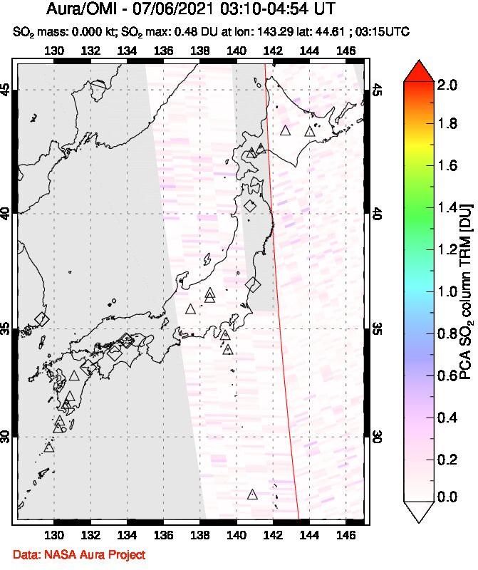 A sulfur dioxide image over Japan on Jul 06, 2021.