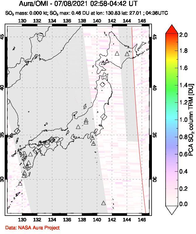 A sulfur dioxide image over Japan on Jul 08, 2021.