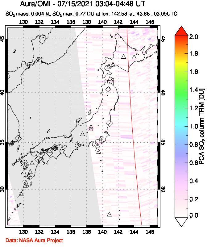 A sulfur dioxide image over Japan on Jul 15, 2021.
