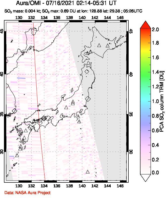 A sulfur dioxide image over Japan on Jul 16, 2021.