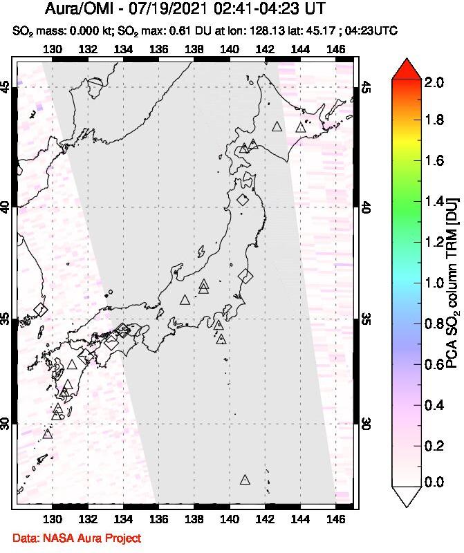 A sulfur dioxide image over Japan on Jul 19, 2021.