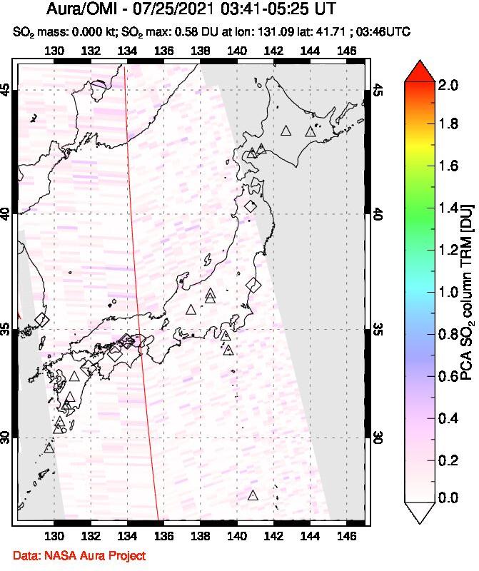 A sulfur dioxide image over Japan on Jul 25, 2021.