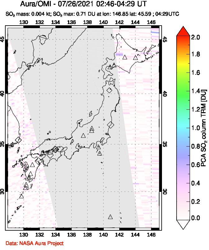 A sulfur dioxide image over Japan on Jul 26, 2021.