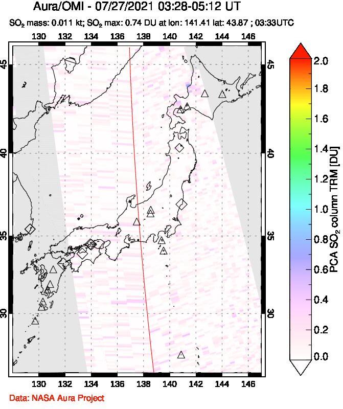 A sulfur dioxide image over Japan on Jul 27, 2021.