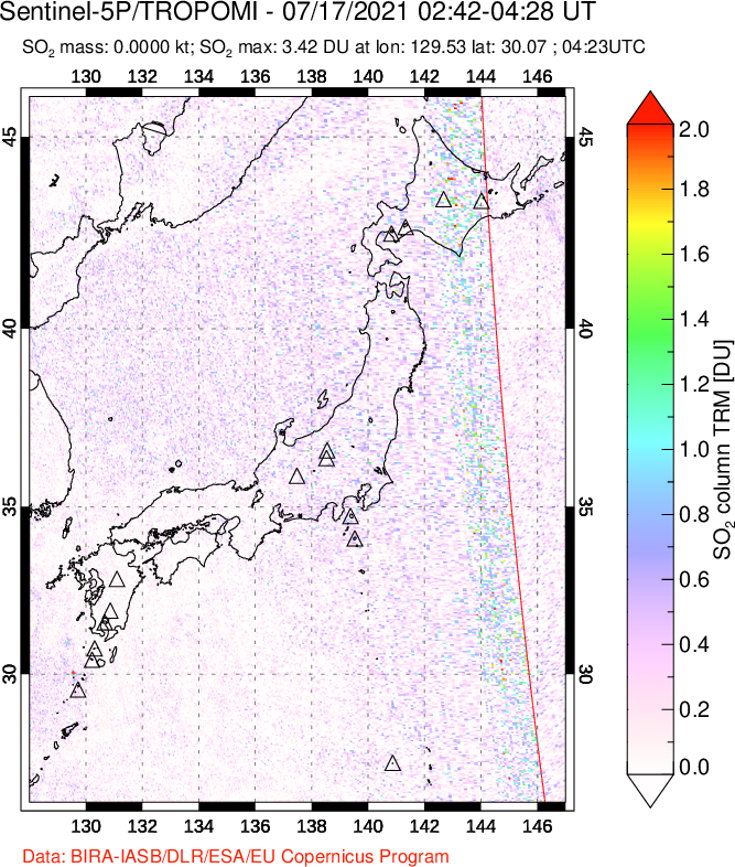 A sulfur dioxide image over Japan on Jul 17, 2021.