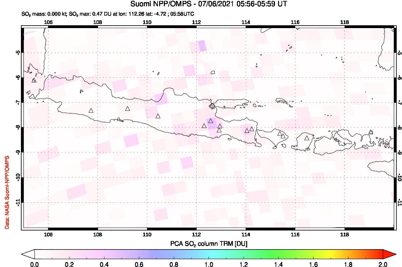 A sulfur dioxide image over Java, Indonesia on Jul 06, 2021.