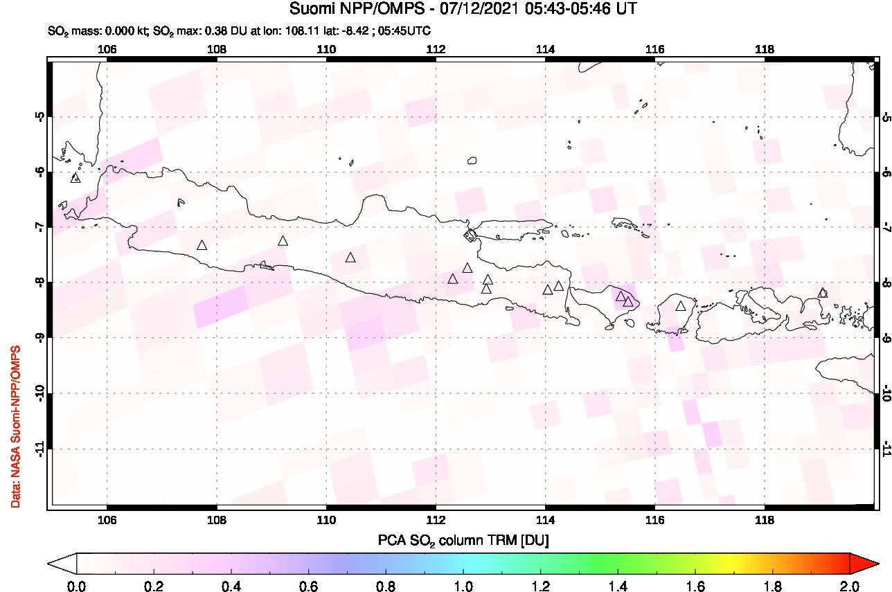 A sulfur dioxide image over Java, Indonesia on Jul 12, 2021.