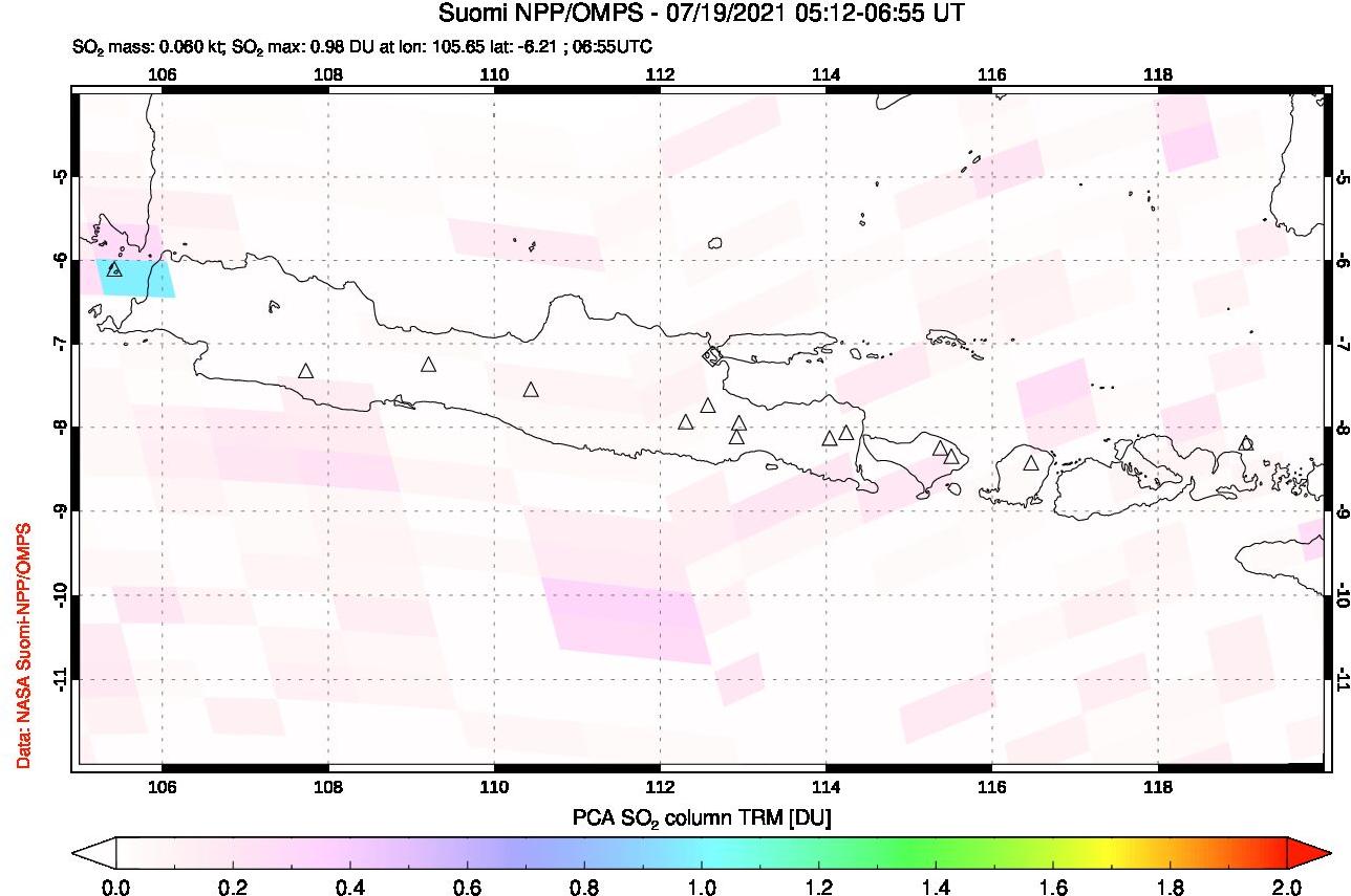 A sulfur dioxide image over Java, Indonesia on Jul 19, 2021.