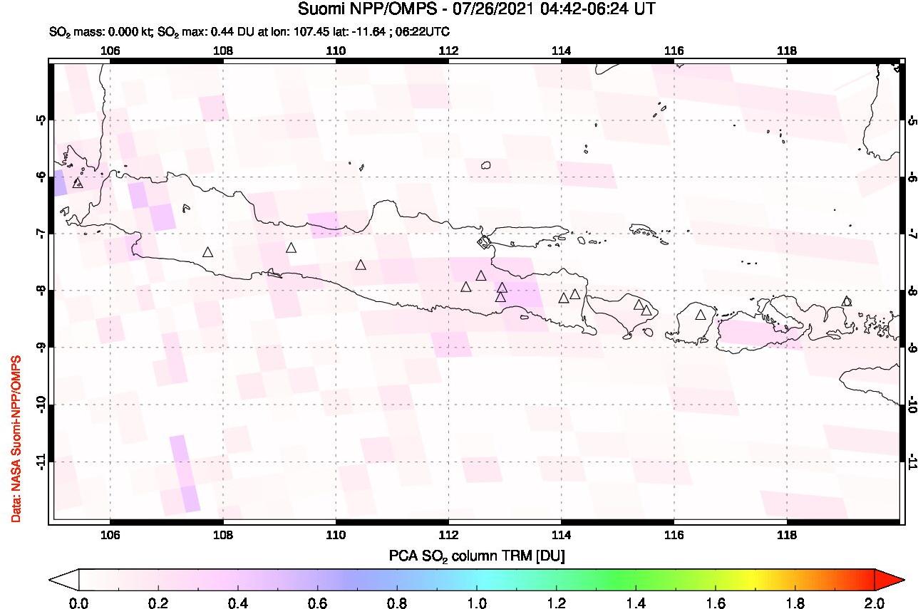 A sulfur dioxide image over Java, Indonesia on Jul 26, 2021.