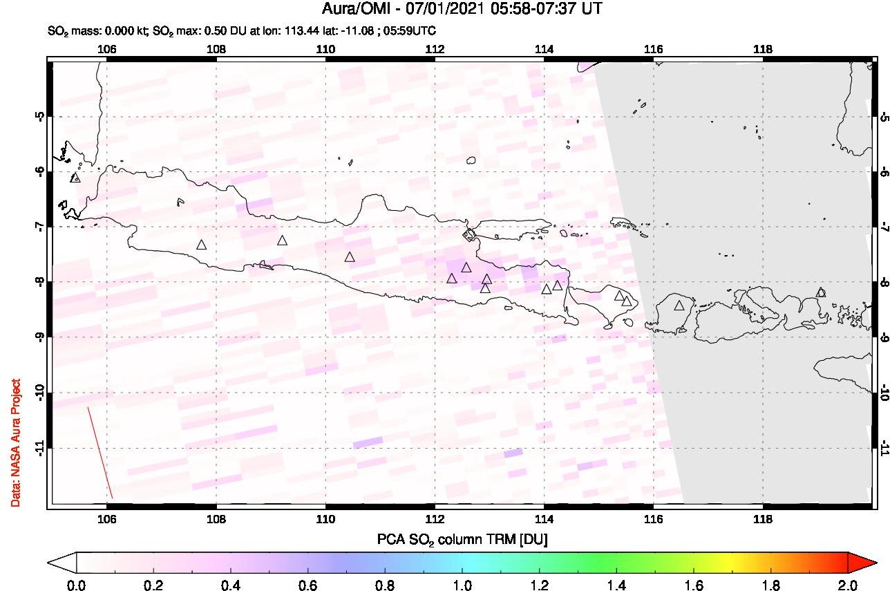 A sulfur dioxide image over Java, Indonesia on Jul 01, 2021.